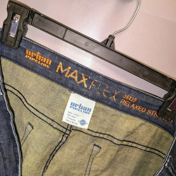 Urban Pipeline Mens MaxFlex Relaxed Straight Distressed Blue Denim Jeans 36x30 - Picture 3 of 6